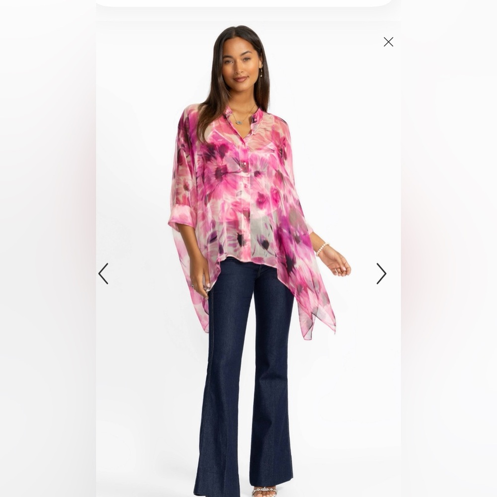 💐 NWT Johnny Was Pink Katia Sheer Silk Blouse w/ Matching Camisole. S/M. LOVE!